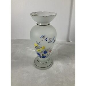 Vase Victorian Bristol‎ Opaline Floral Hand Blown & Hand-Painted on White Decor